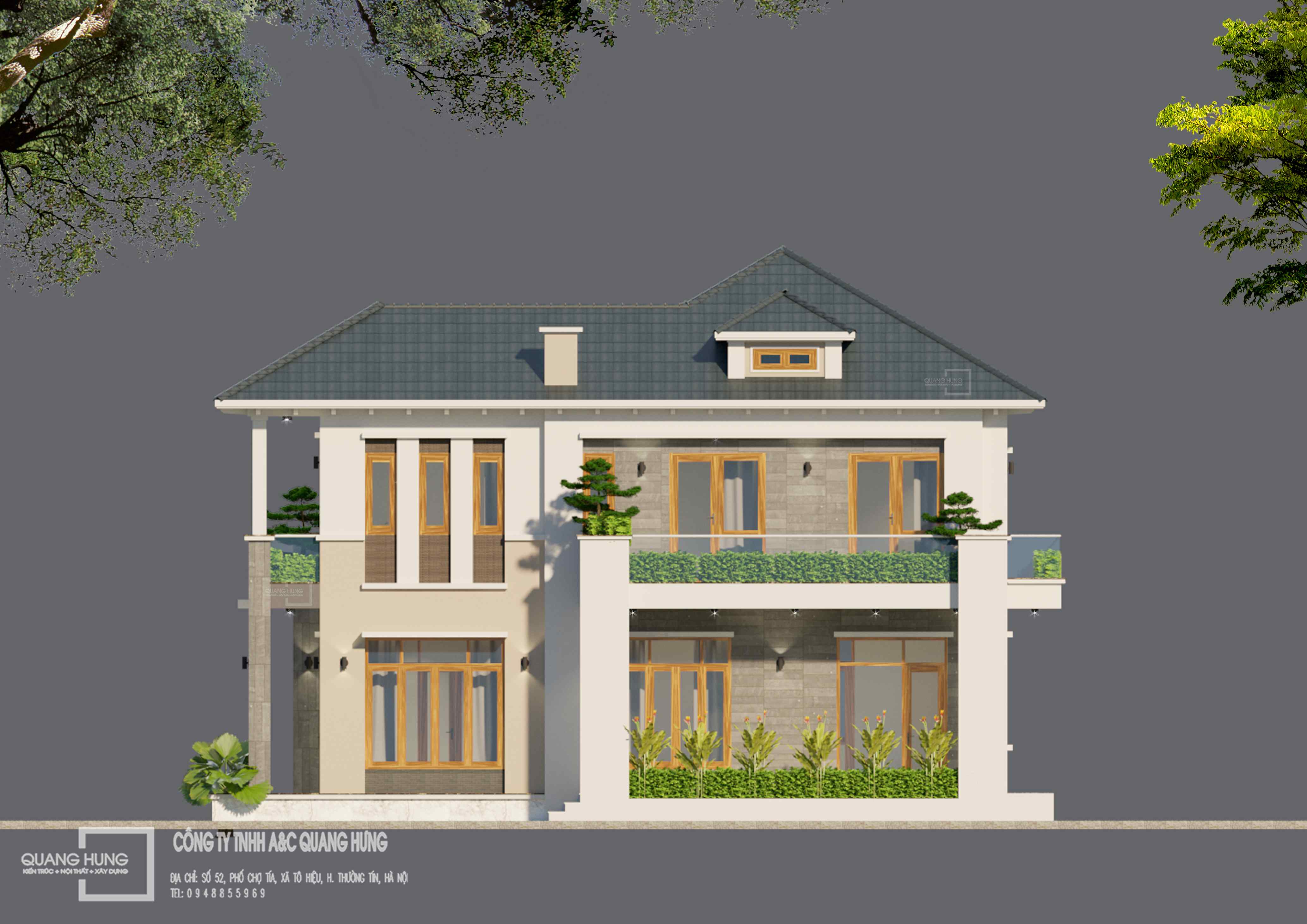 Biệt thự 2 tầng mái nhật 8,7 x 13m