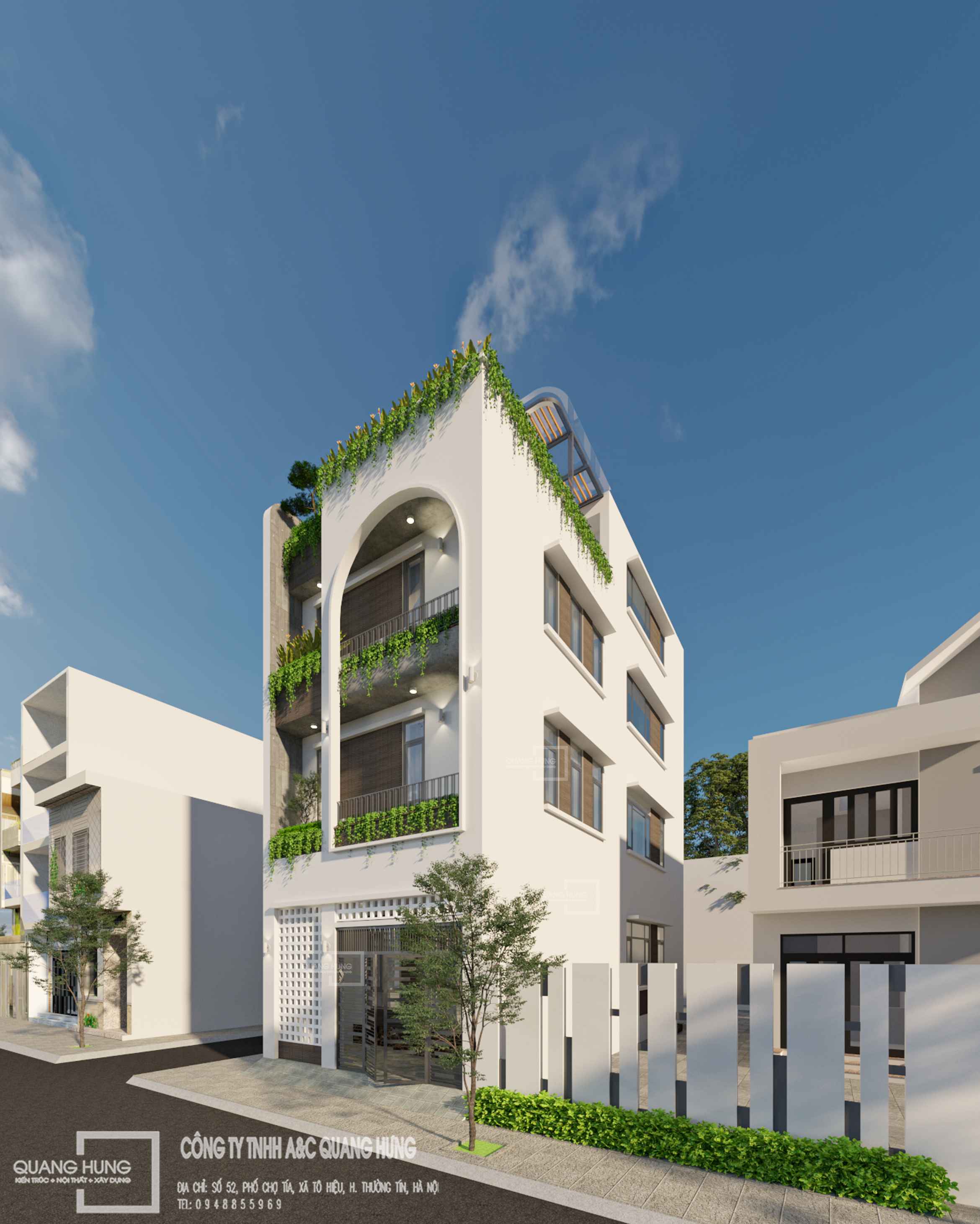 Nhà phố 4 tầng. 6x15m, 5 phòng ngủ với phong cách hiện đại