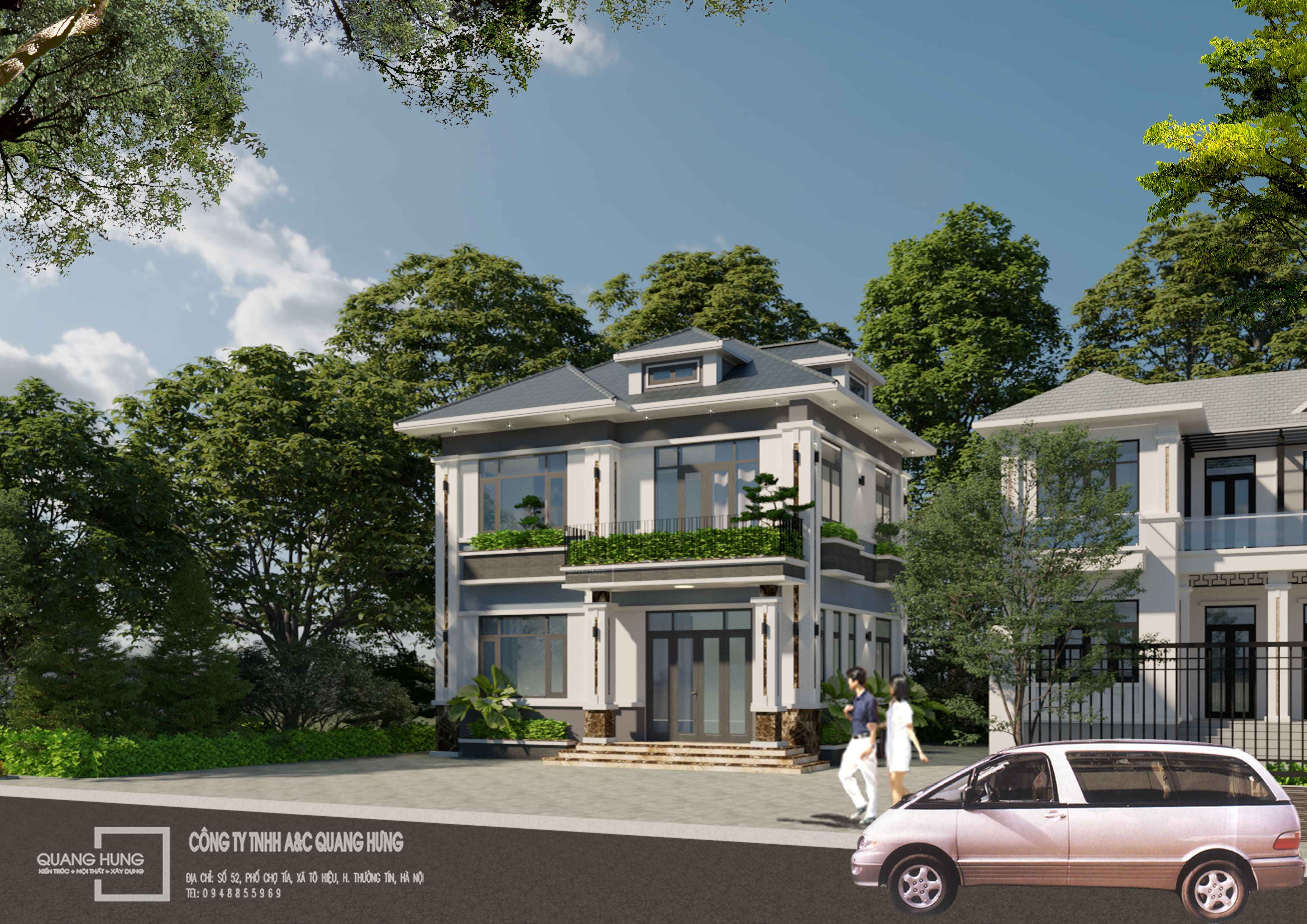 Biệt thự 2 tầng mái Nhật. 8x9m, 5 phòng ngủ