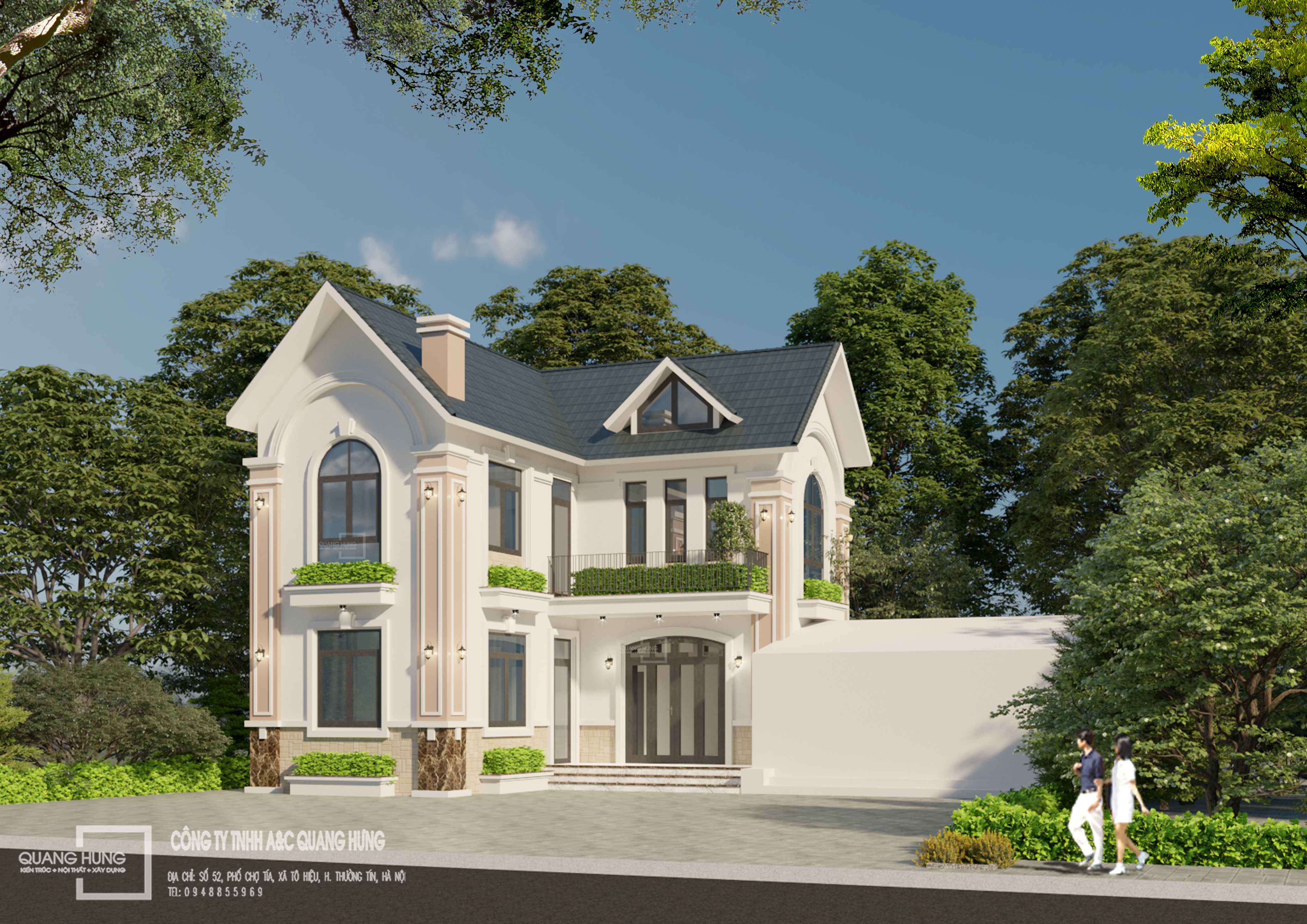 Biệt thự 2 tầng tân cổ điển. 10x10m, 4 phòng ngủ kết hợp nhà thờ cổ và sân vườn