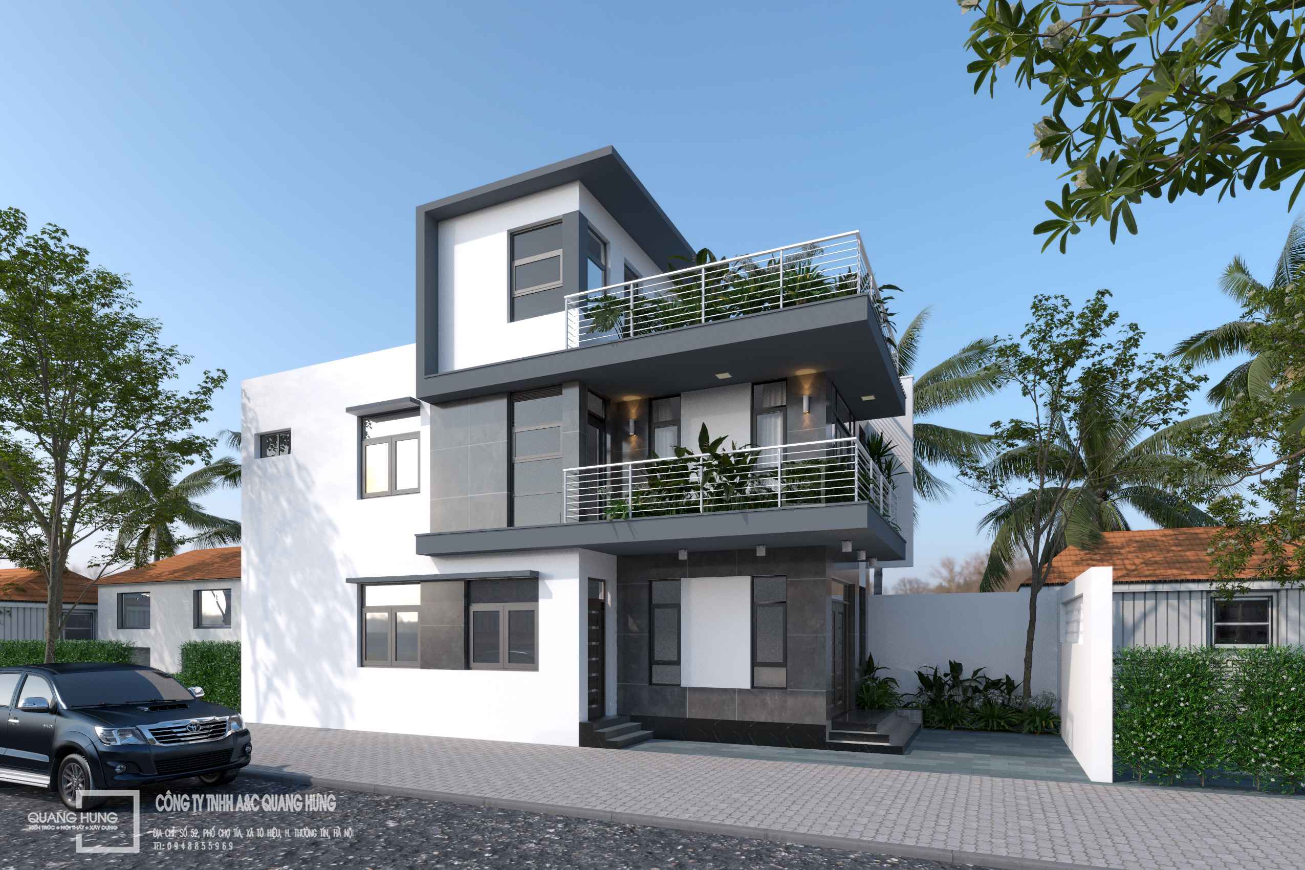 Nhà phố 3 tầng. 6x13.3m, 3 phòng ngủ, nhà 2 mặt tiền