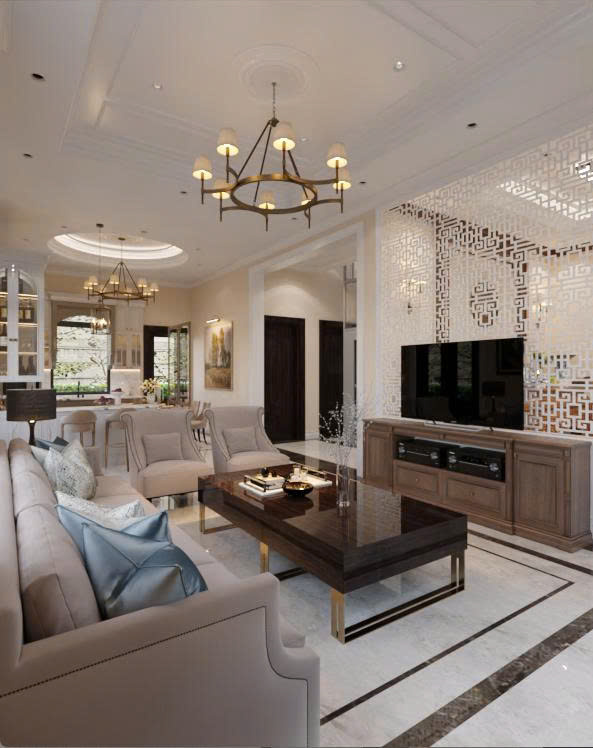 Thiết kế nội thất biệt thự 15 x 10m, phong cách tân cổ điển