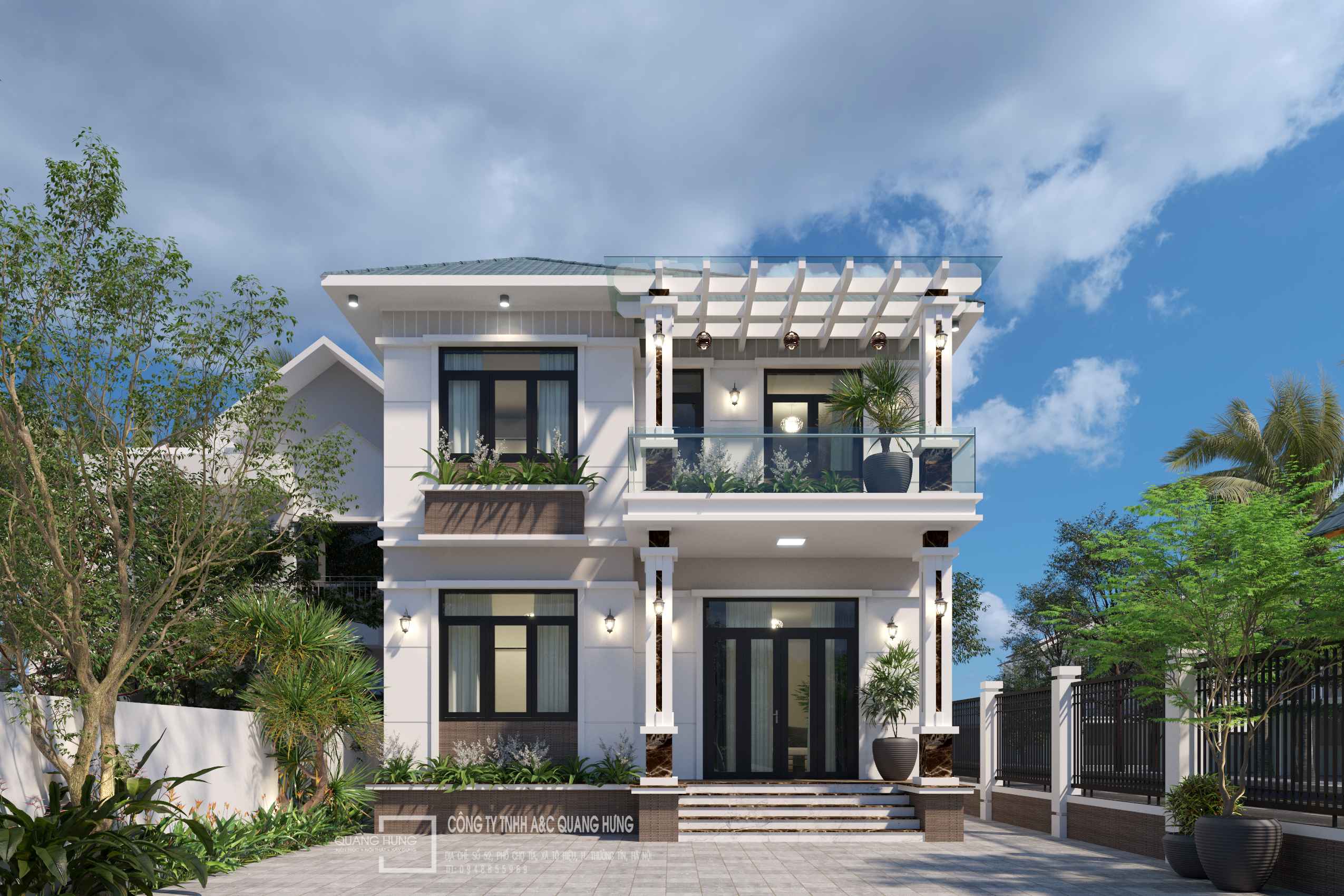 Biệt thự 2 tầng mái Nhật. 8.4x13.6m, 4 phòng ngủ và sân vườn