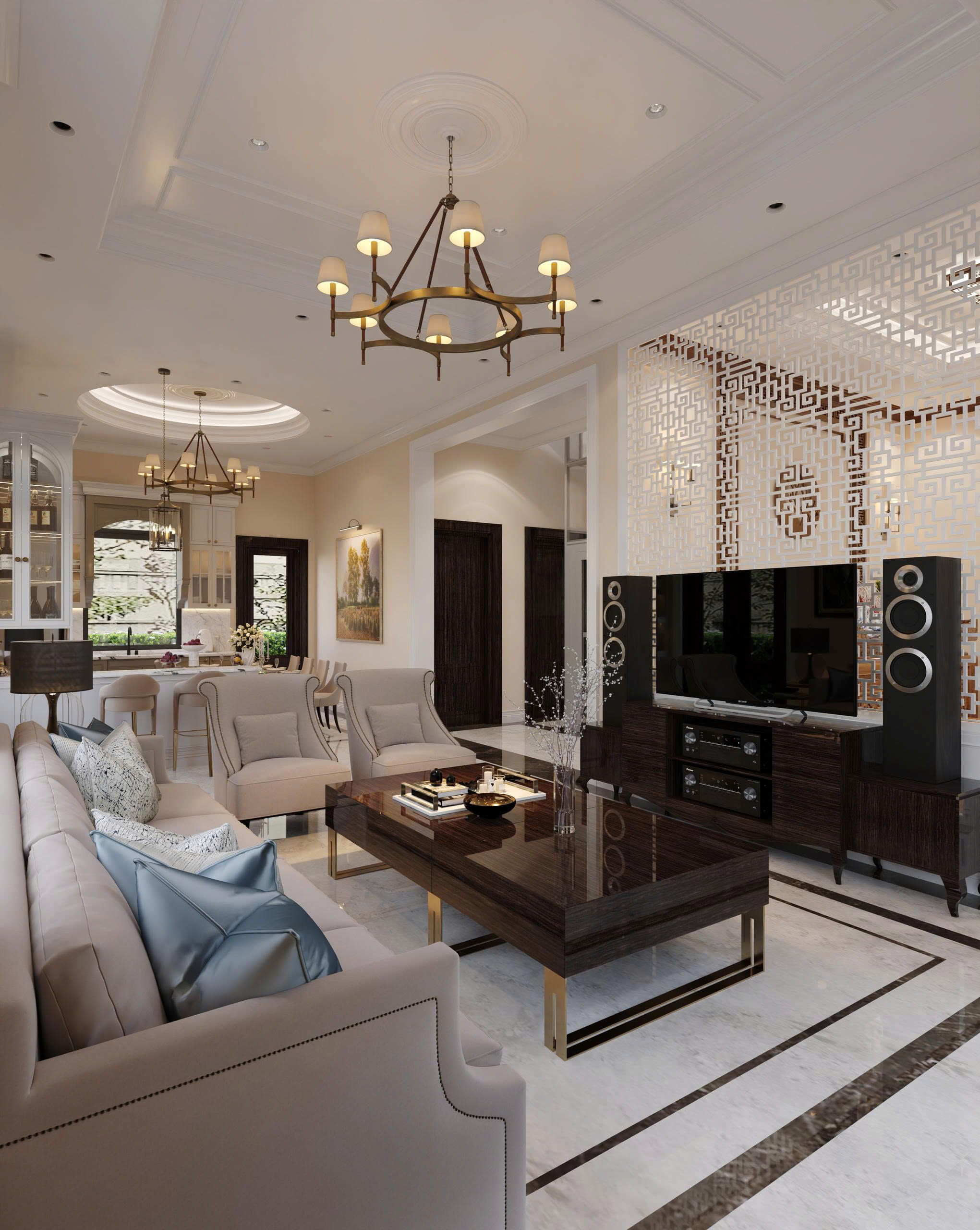 Thiết kế nội thất biệt thự 15 x 10m, phong cách tân cổ điển