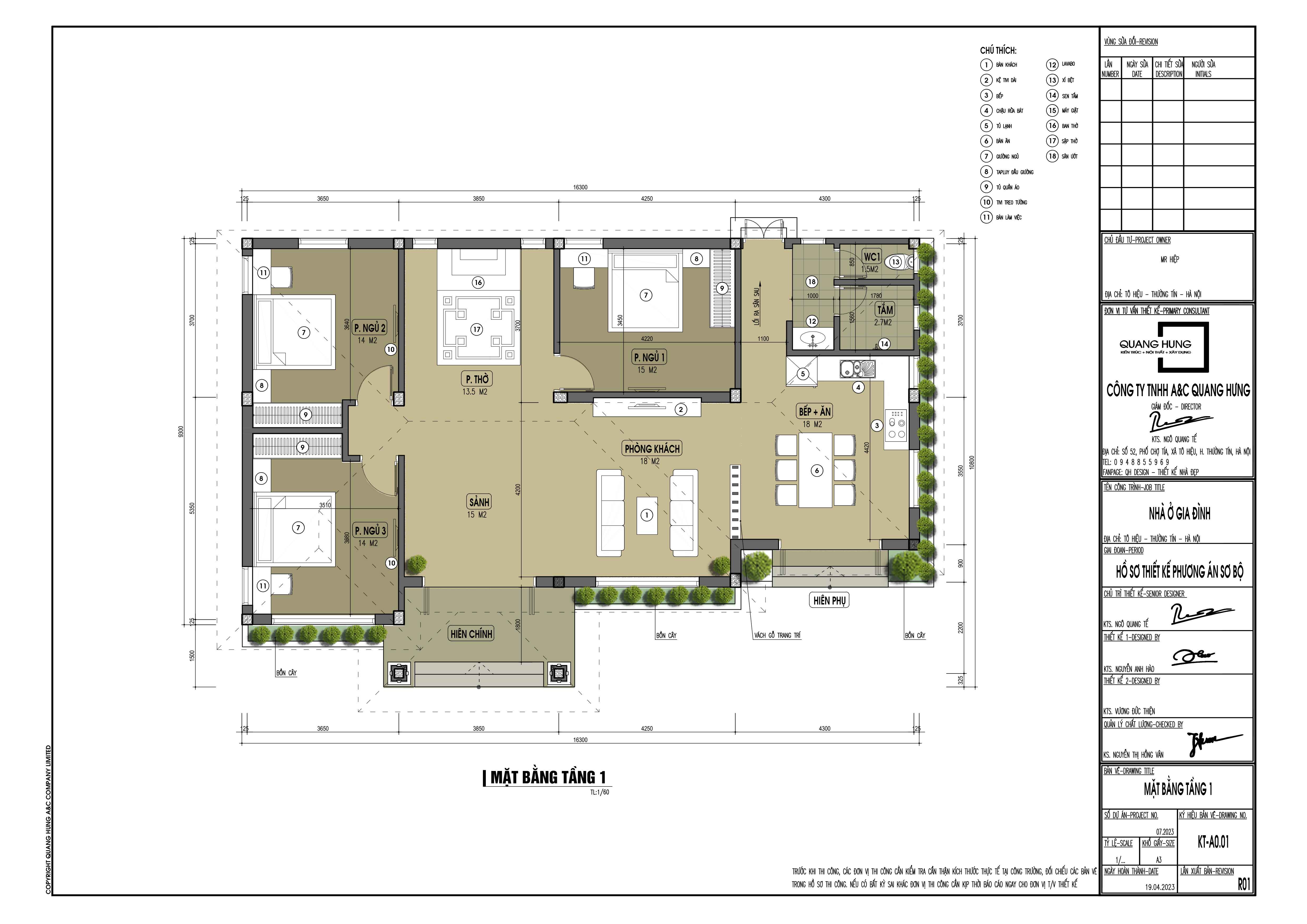 Biệt thự 1 tầng mái nhật 3 phòng ngủ