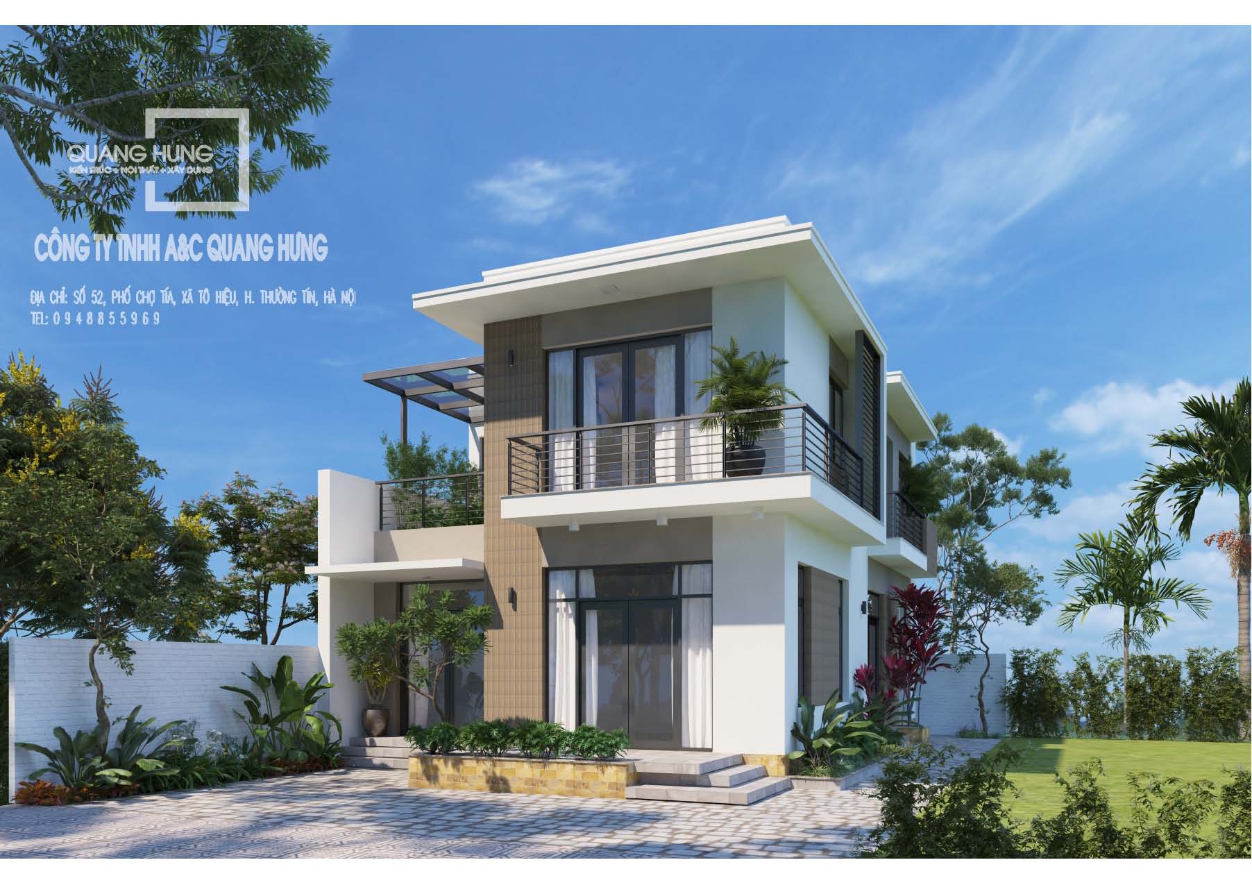 Biệt thự 2 tầng hiện đại 8x12m, 4 phòng ngủ 