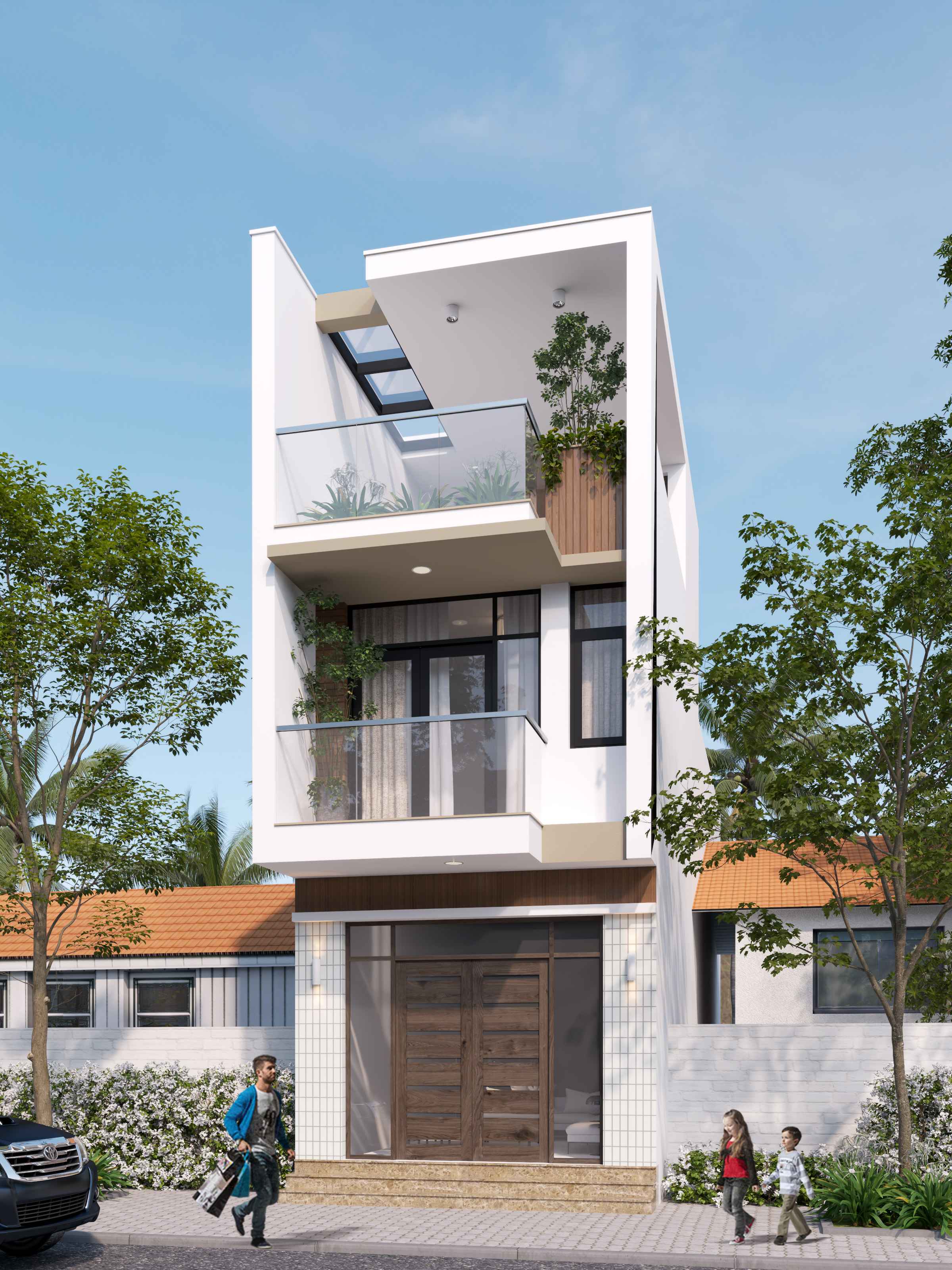 Nhà phố 3 tầng. 4.1x17m, 3 phòng ngủ với phong cách hiện đại