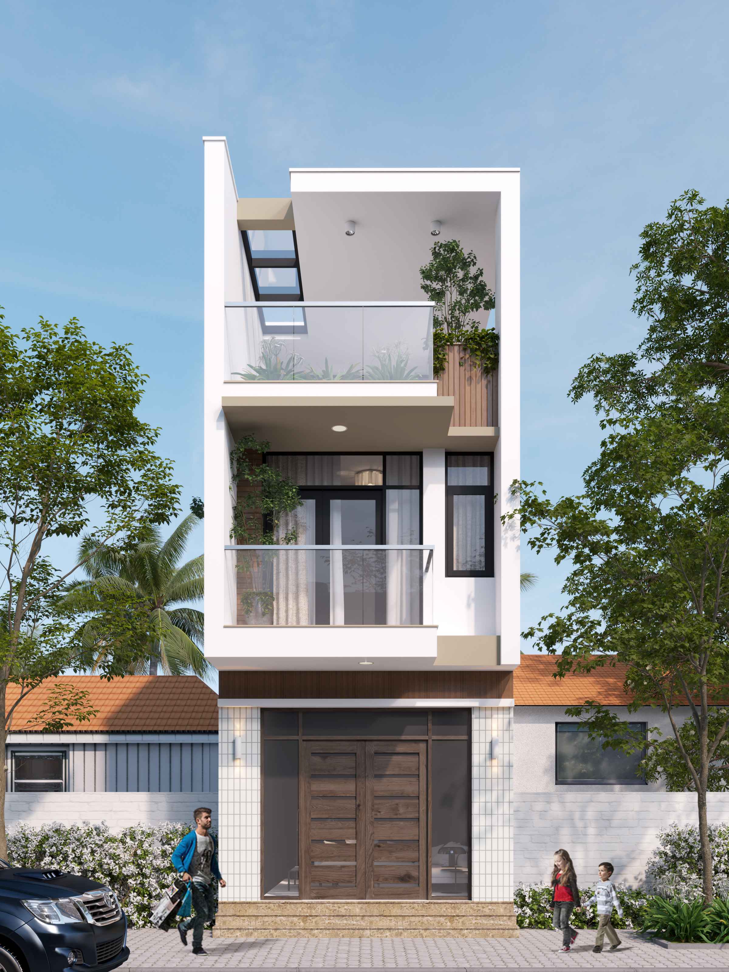 Nhà phố 3 tầng. 4.1x17m, 3 phòng ngủ với phong cách hiện đại