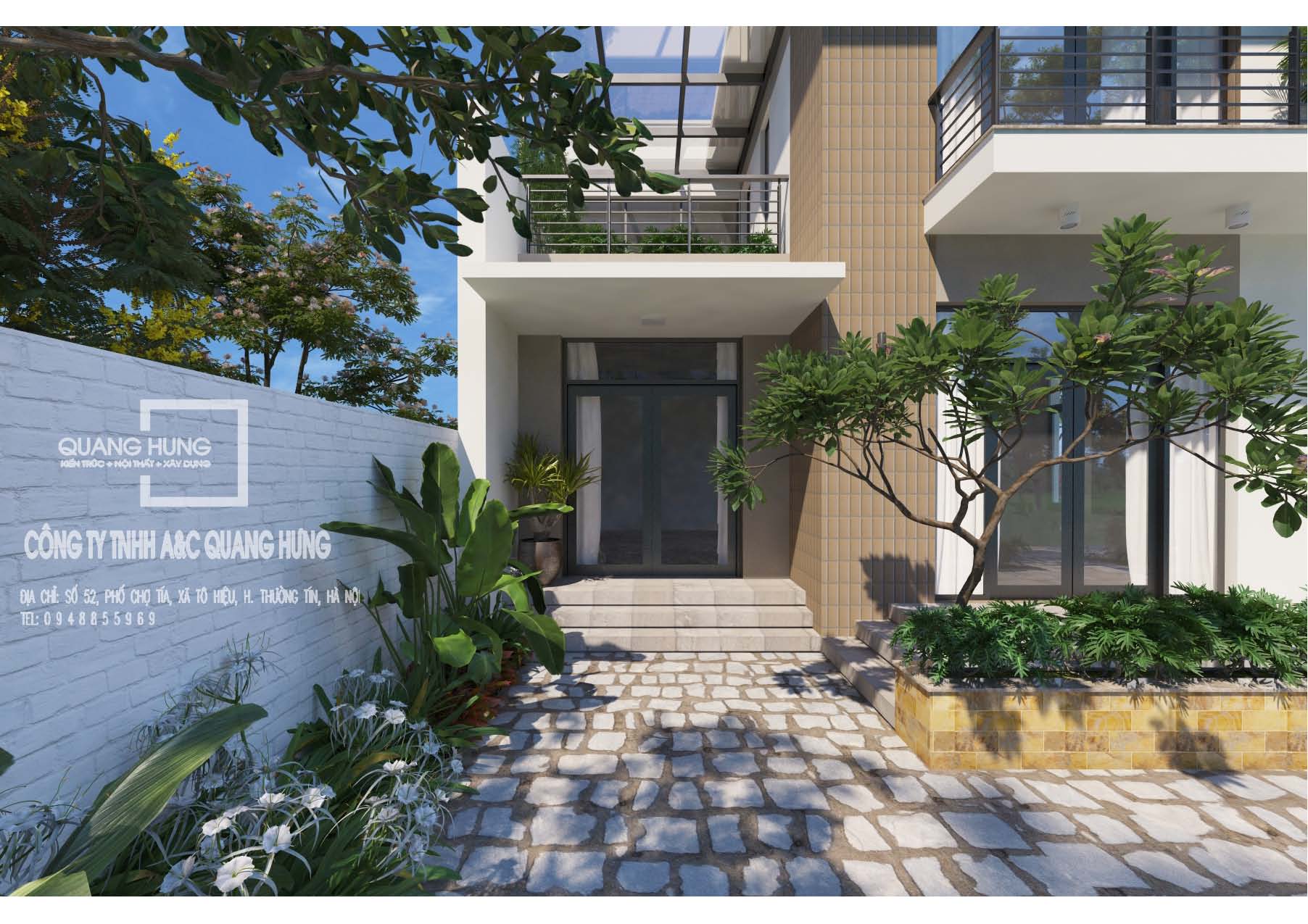 Biệt thự 2 tầng hiện đại 8x12m, 4 phòng ngủ 