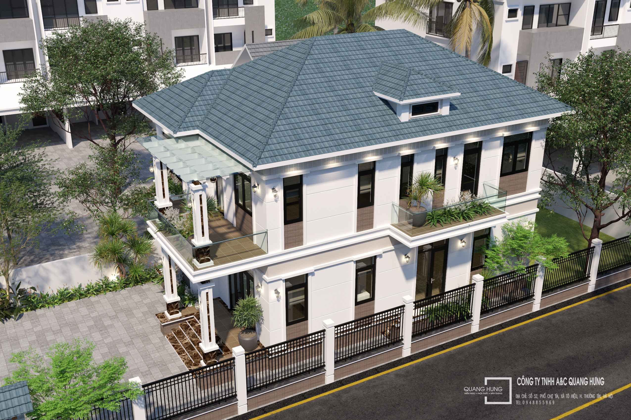 Biệt thự 2 tầng mái Nhật. 8.4x13.6m, 4 phòng ngủ và sân vườn