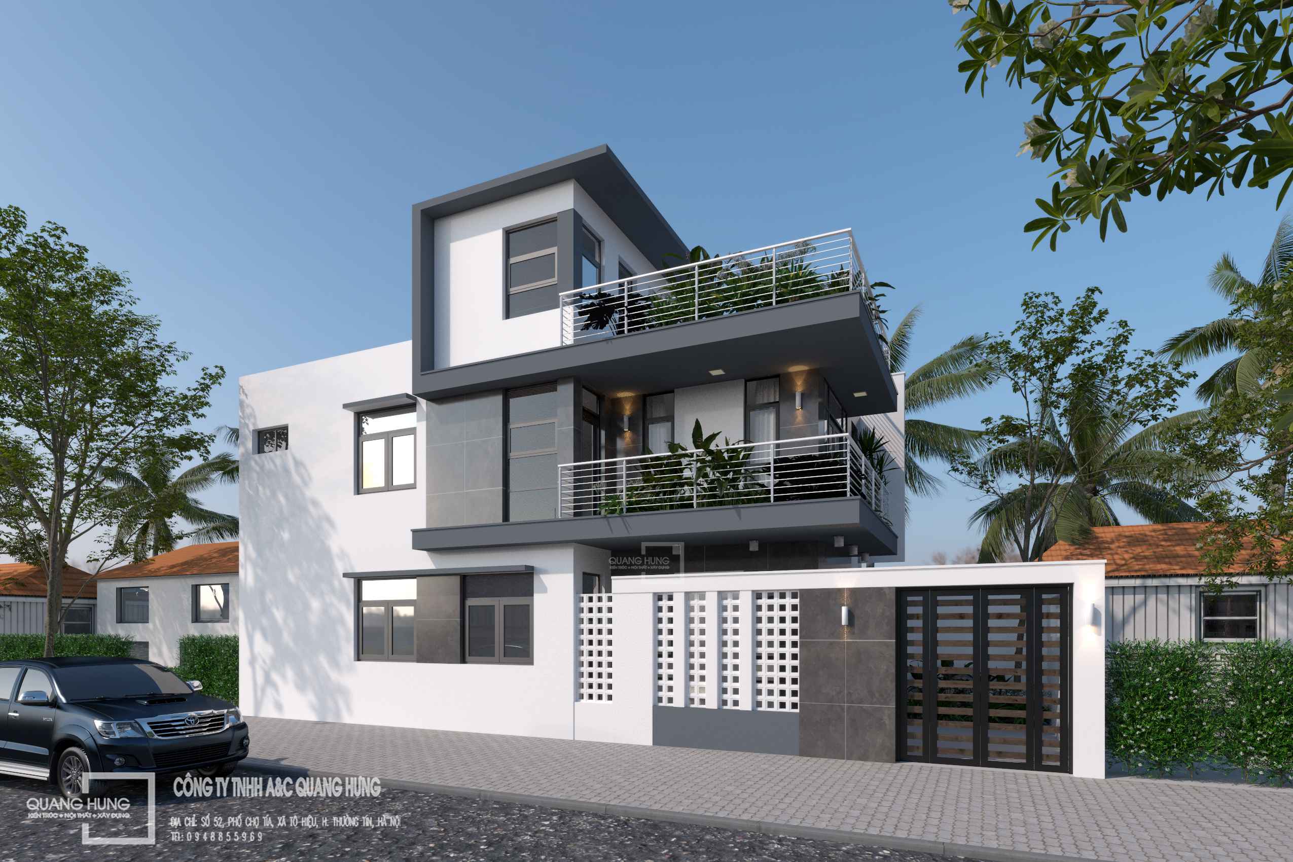 Nhà phố 3 tầng. 6x13.3m, 3 phòng ngủ, nhà 2 mặt tiền