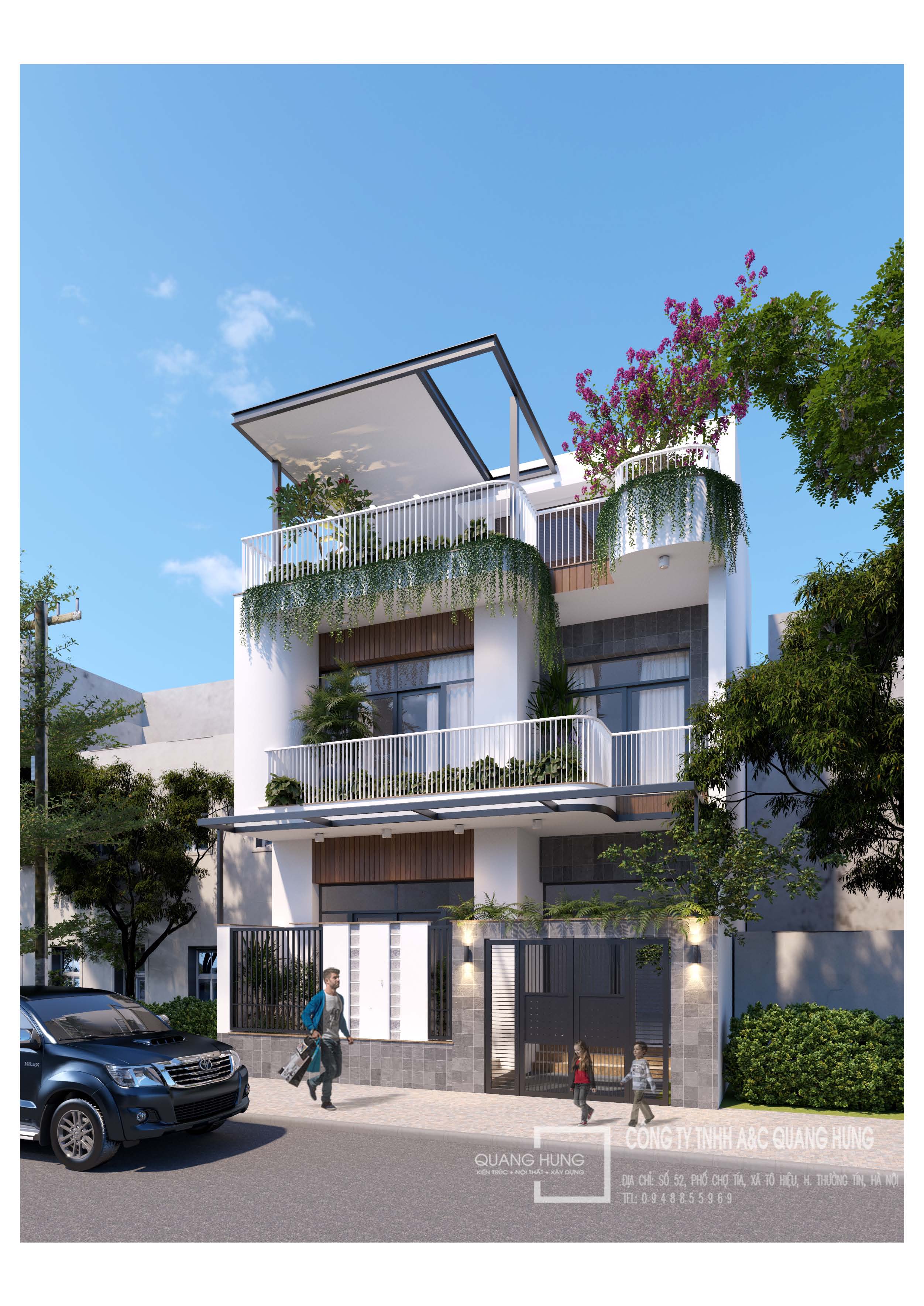 THIẾT KẾ NHÀ PHỐ 3 TẦNG CAO CẤP 8x10M, 4 PHÒNG NGỦ - CHI PHÍ KHOẢNG 1.7 TỶ