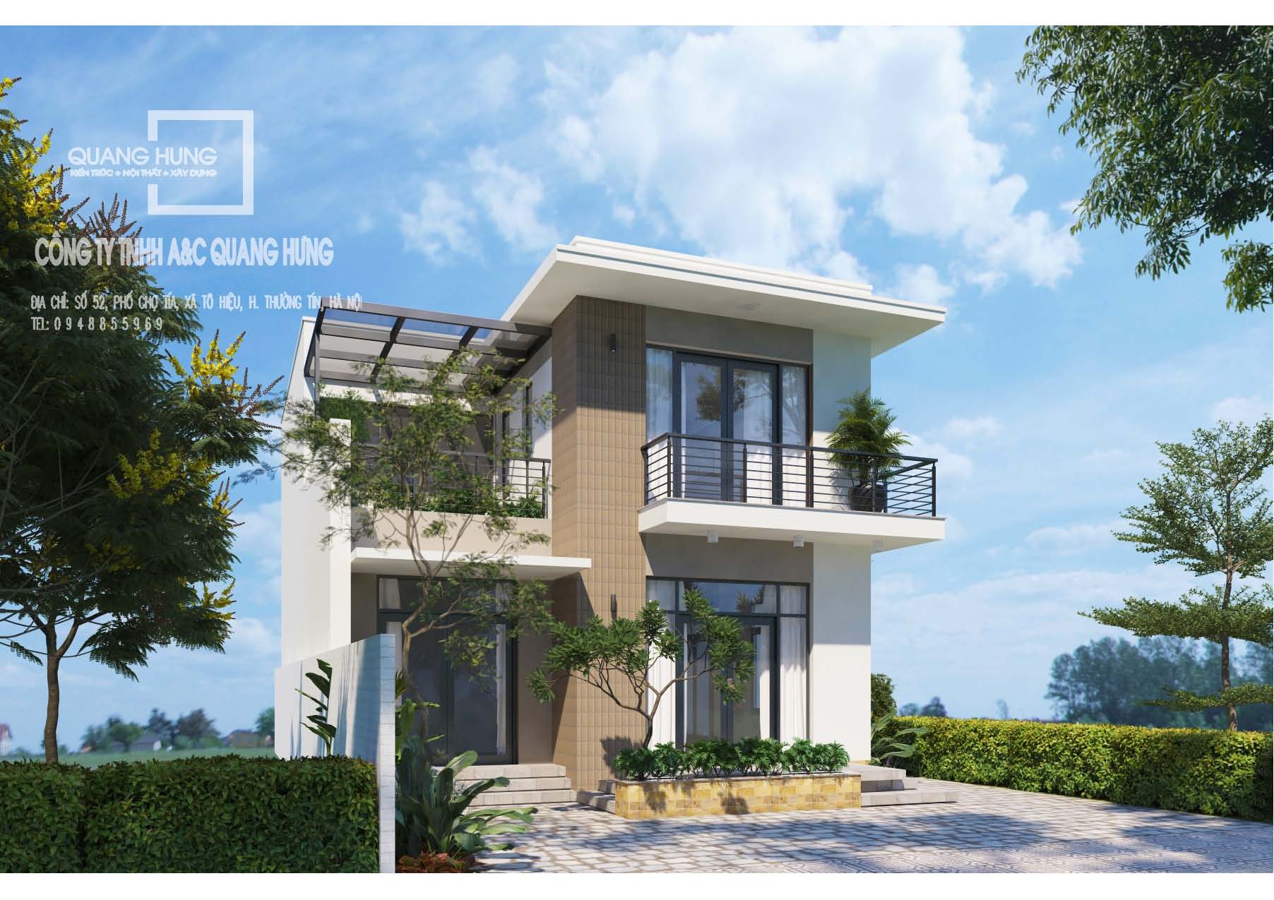 Biệt thự 2 tầng hiện đại 8x12m, 4 phòng ngủ 