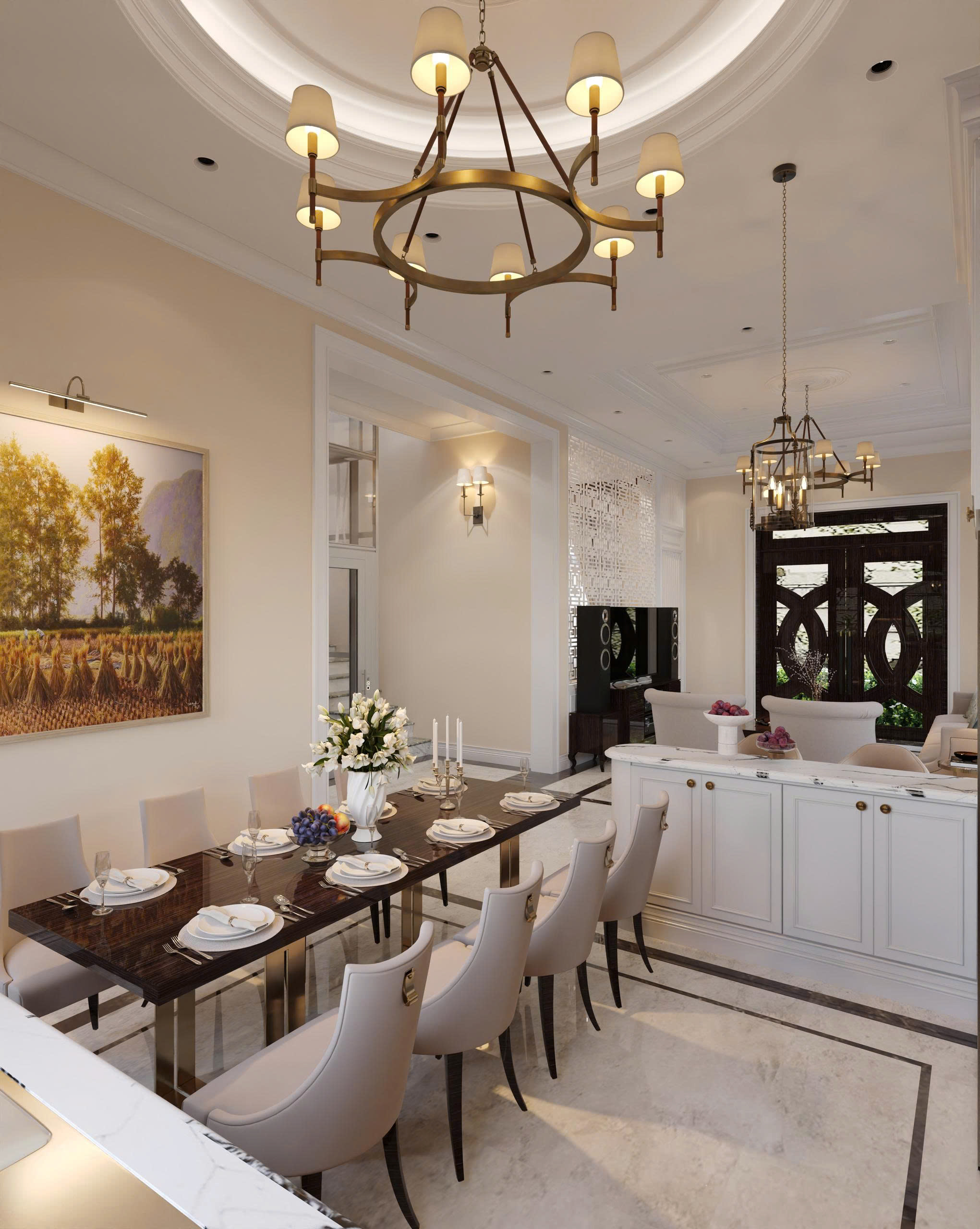 Thiết kế nội thất biệt thự 15 x 10m, phong cách tân cổ điển