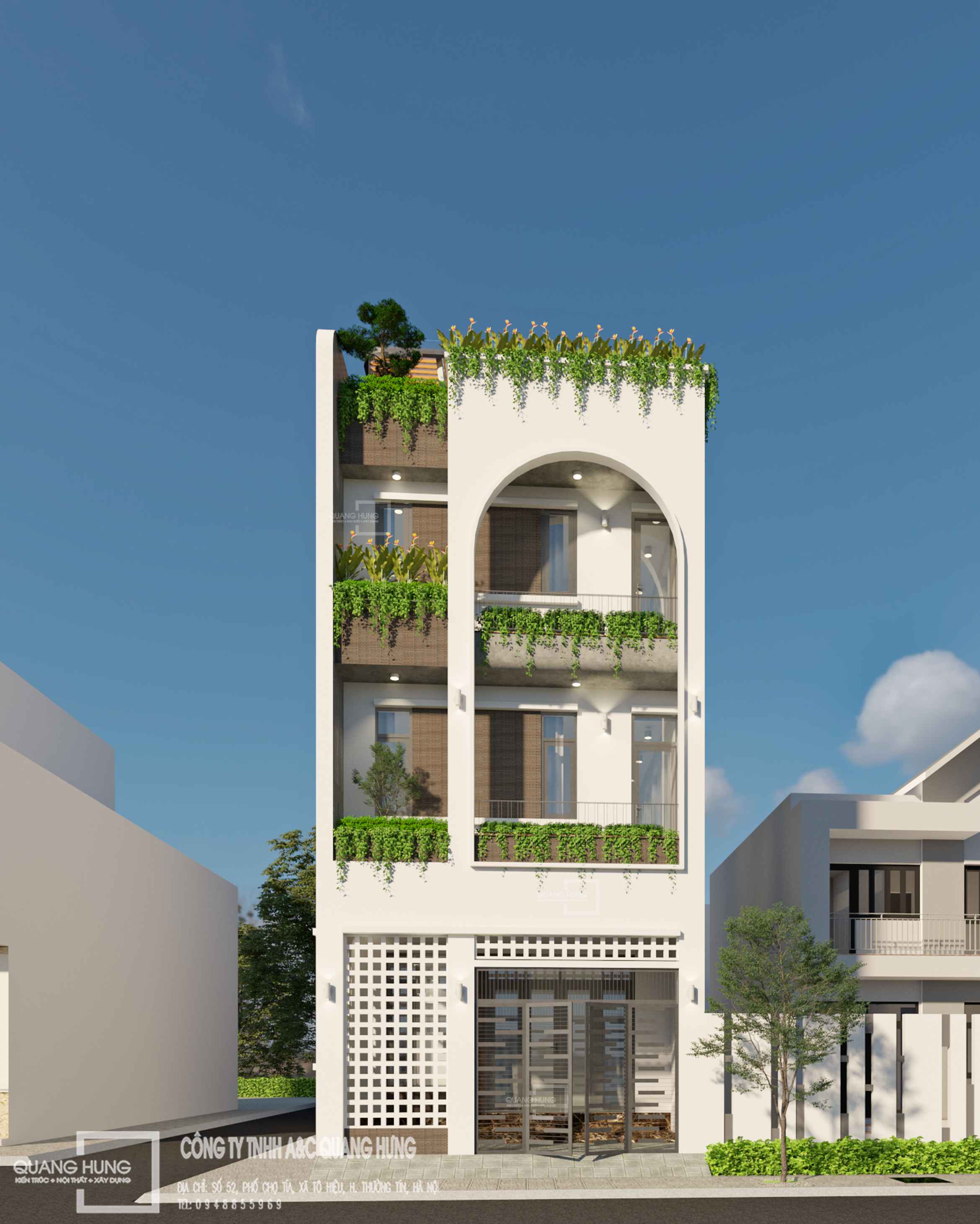 Nhà phố 4 tầng. 6x15m, 5 phòng ngủ với phong cách hiện đại