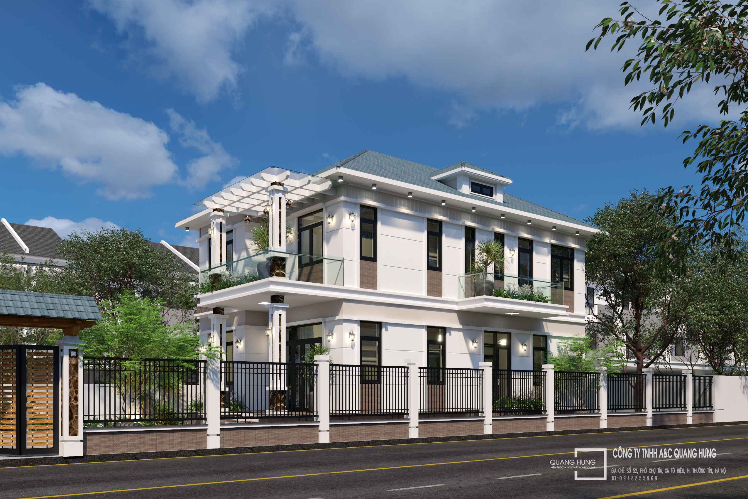 Biệt thự 2 tầng mái Nhật. 8.4x13.6m, 4 phòng ngủ và sân vườn