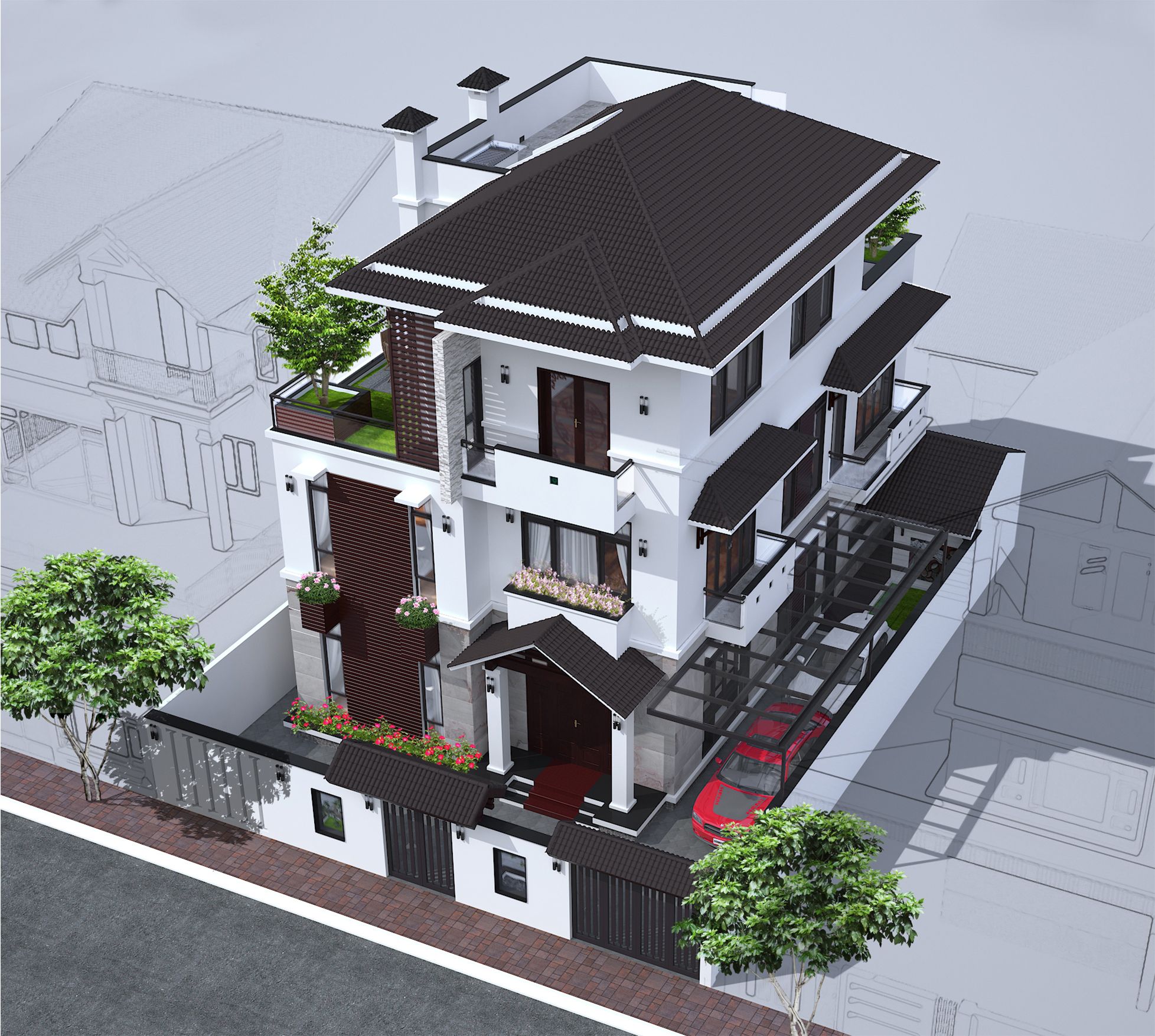 BIỆT THỰ CAO CẤP 3 TẦNG MÁI NHẬT 9.5x15m, 5 PHÒNG NGỦ - CHI PHÍ CHỈ 3.5 TỶ