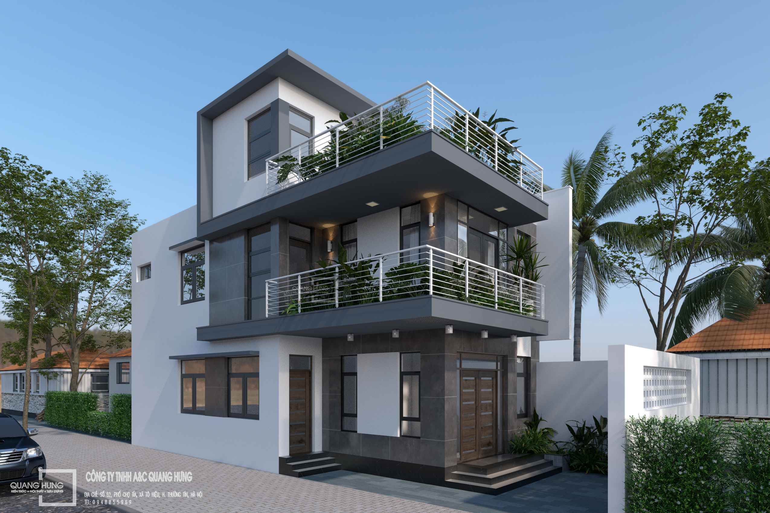 Nhà phố 3 tầng. 6x13.3m, 3 phòng ngủ, nhà 2 mặt tiền