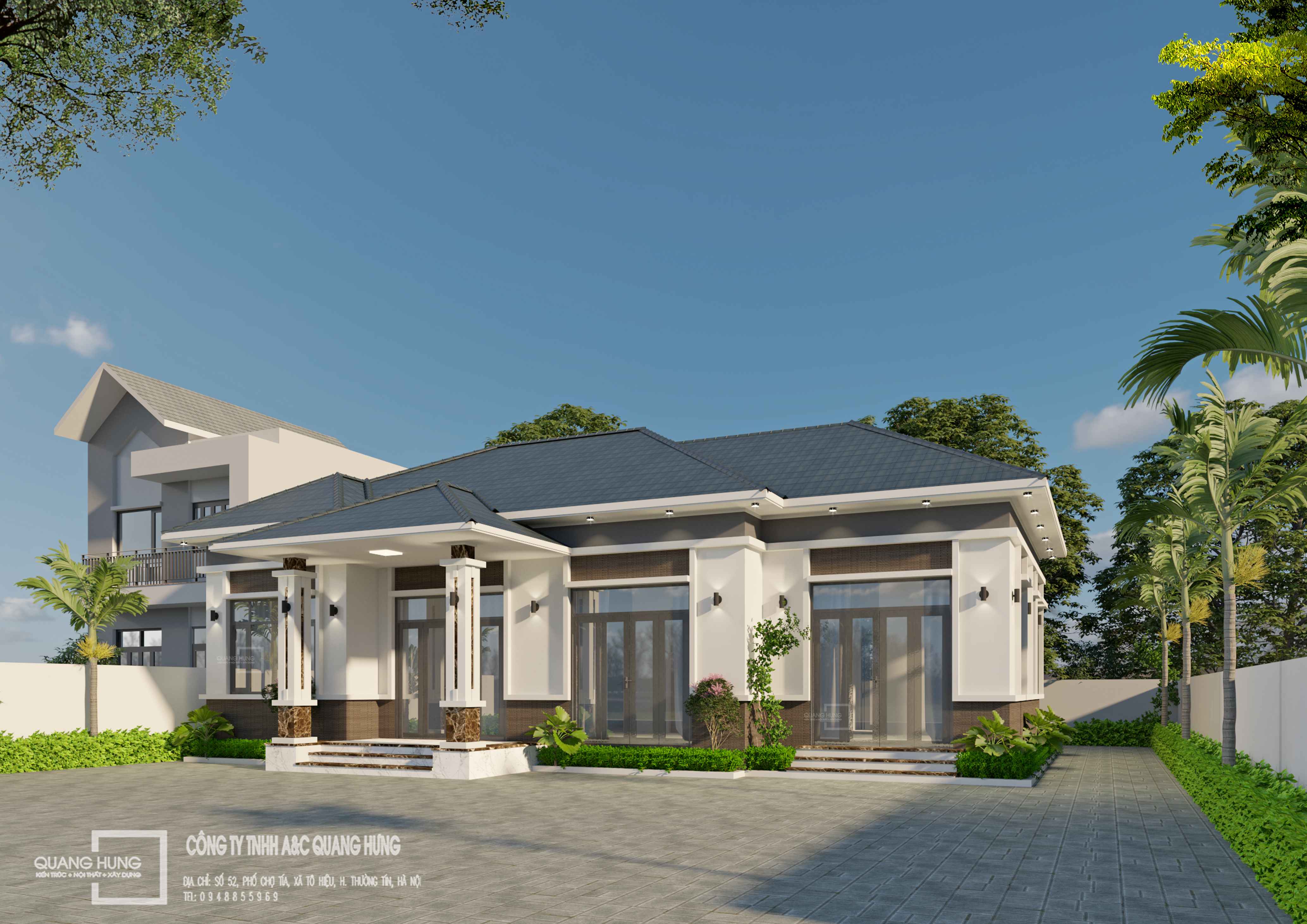 Biệt thự 1 tầng mái nhật 3 phòng ngủ