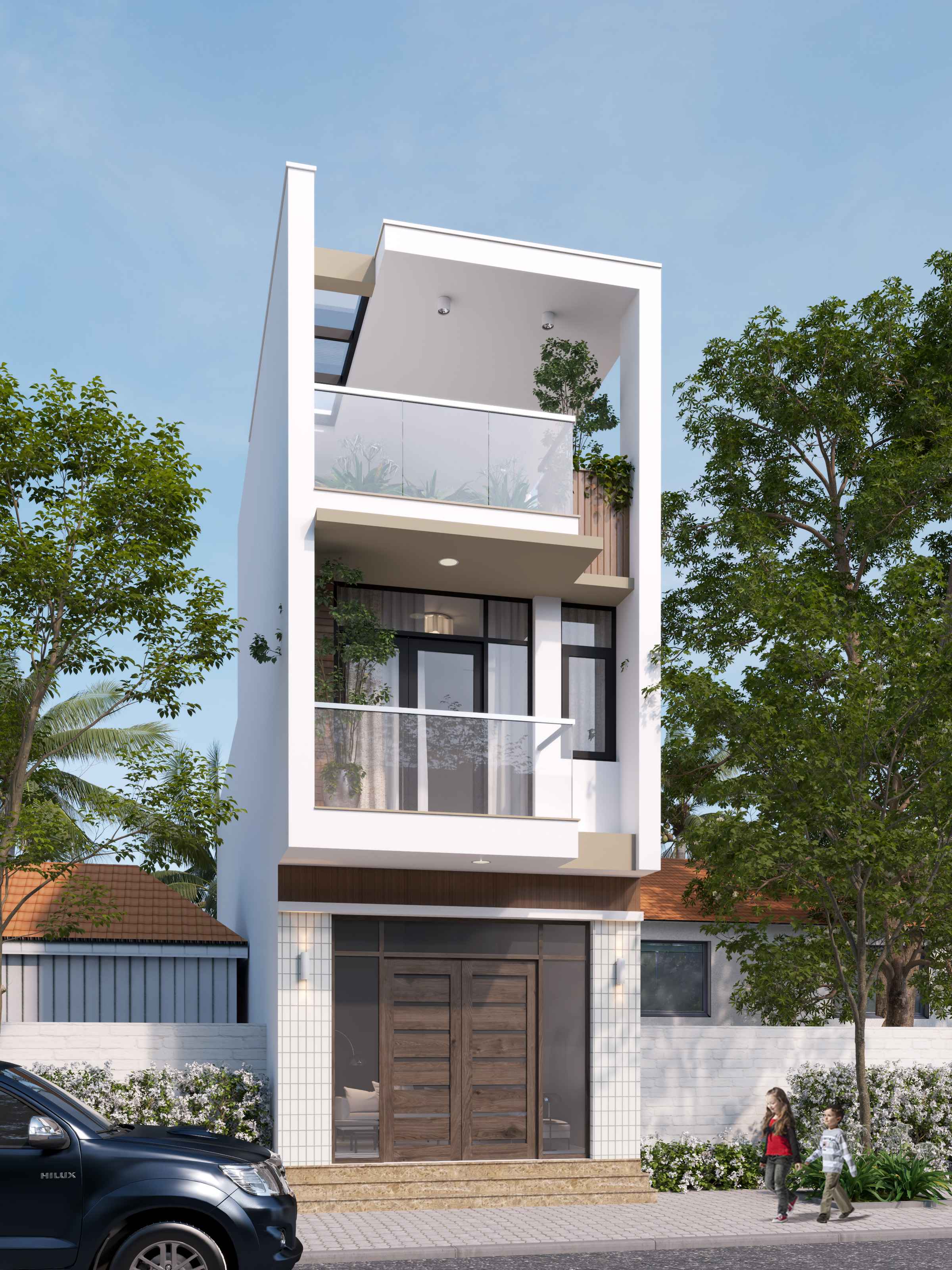 Nhà phố 3 tầng. 4.1x17m, 3 phòng ngủ với phong cách hiện đại