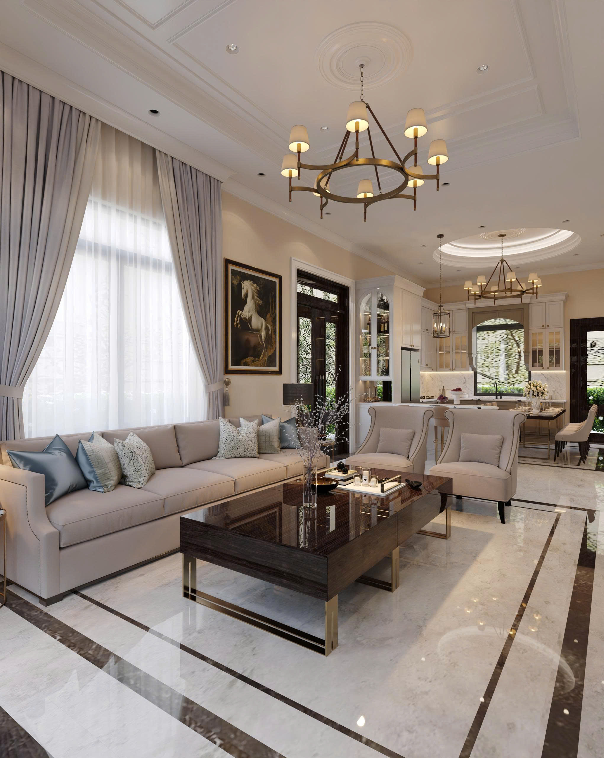 Thiết kế nội thất biệt thự 15 x 10m, phong cách tân cổ điển