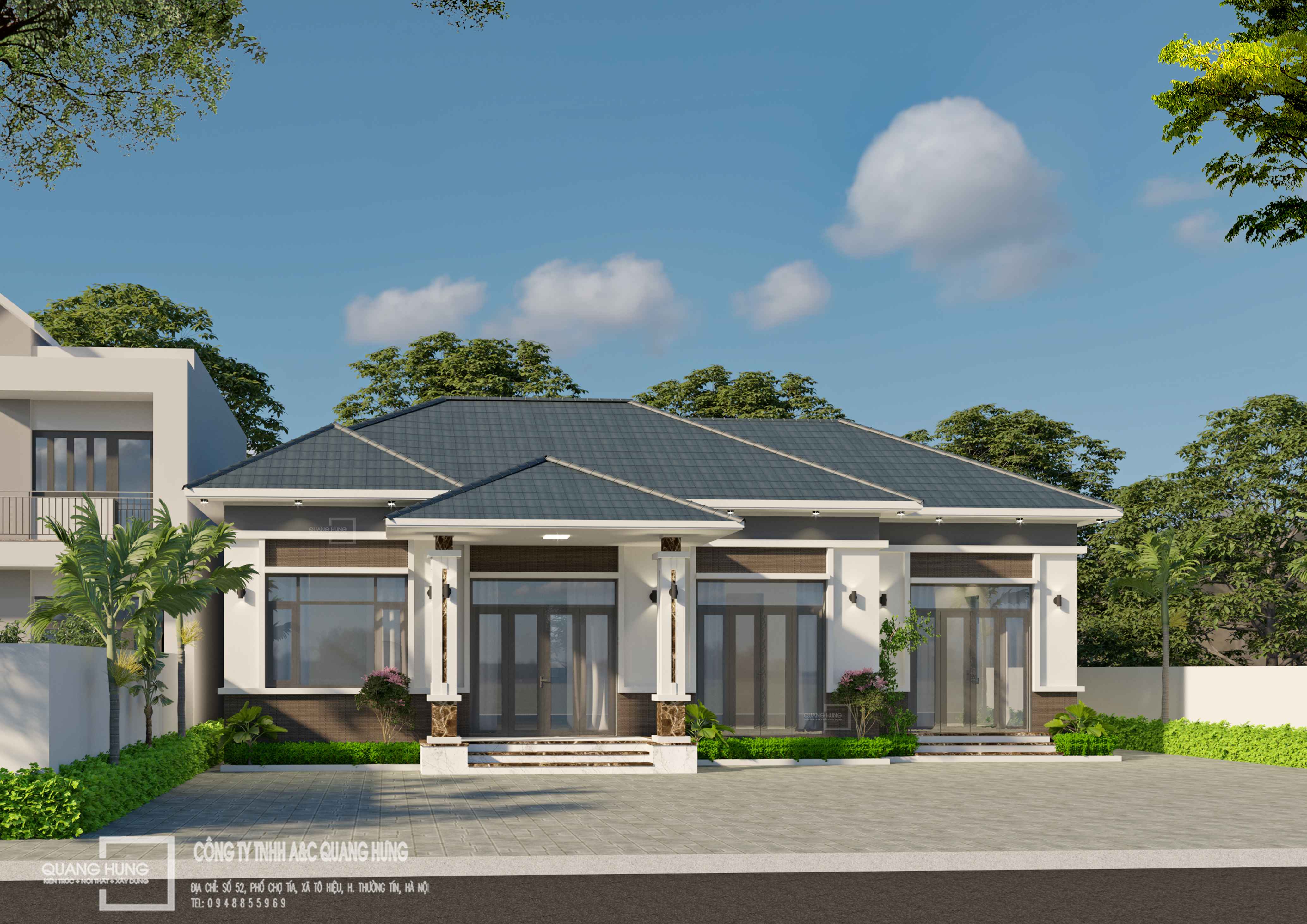 Biệt thự 1 tầng mái nhật 3 phòng ngủ