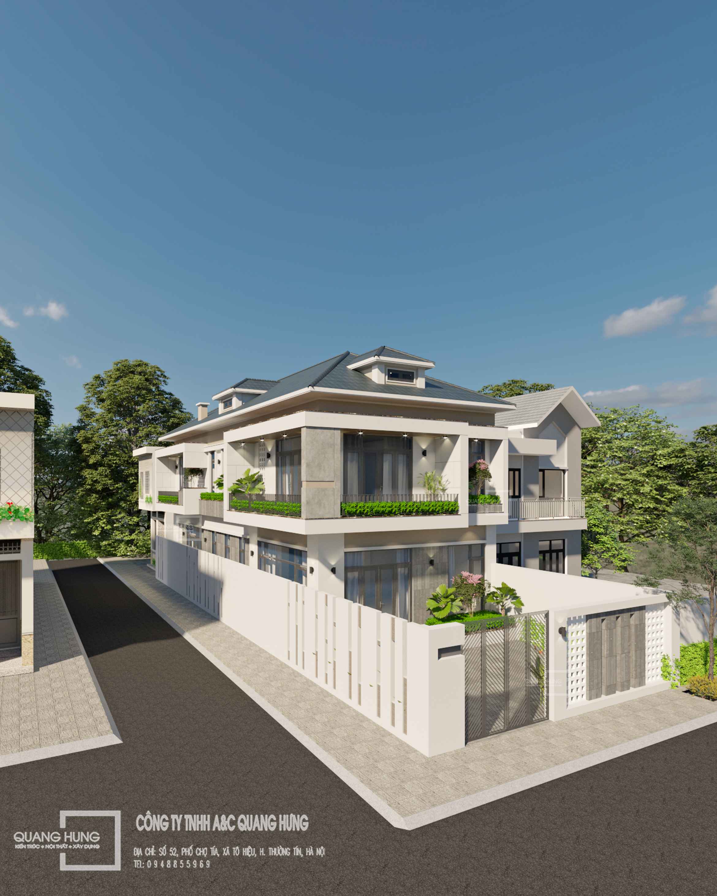 Biệt thự 2 tầng mái nhật. 8x17m lô góc, 4 phòng ngủ kết hợp không gian kinh doanh đồ mỹ nghệ